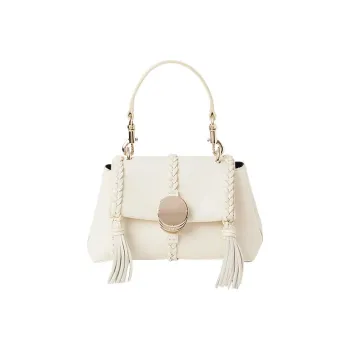 Chloe Penelope Series Lambskin Patch Calfskin Shoulder Bag Crossbody Bag Handbag Mini Women's White