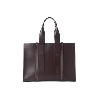 Chloe Woody Smooth Calf Leather Tote Bag Shopping Bag Handbag Large Size Women's Dark Purple