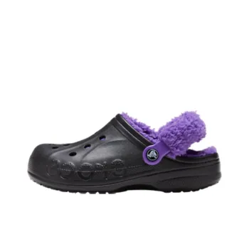 Crocs Baya Lined Fuzz Strap Clogs 'Black Purple'