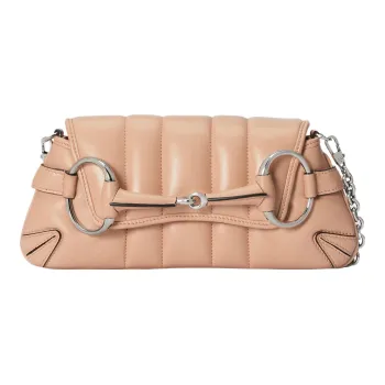 GUCCI Horsebit 1955 Leather Reproduction Shoulder Bag Shoulder Bag Clutch Women's Rose Beige