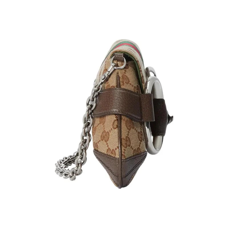 GUCCI Horsebit 1955 Leather Reproduction Shoulder Bag Shoulder Bag Clutch Women's Beige & Ebony-3