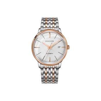 ROCOS Wind Style Collection Automatic Mechanical Movement Steel Strap Watch Men's Watches White Dial R0141