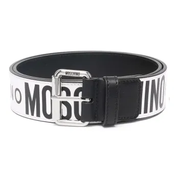 MOSCHINO Calfskin Leather Belts Men's White Width 4CM