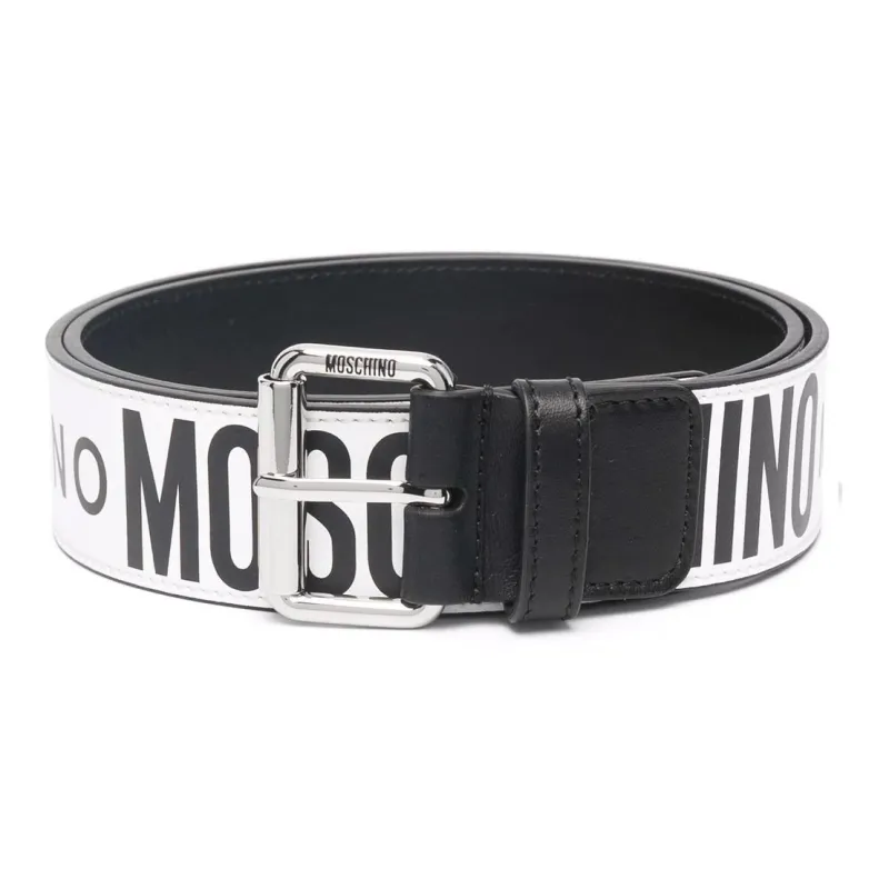 MOSCHINO Calfskin Leather Belts Men's White Width 4CM-0
