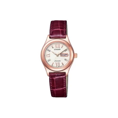 CITIZEN Automatic Mechanical Movement Genuine Leather Strap Watch 27mm Women's Watch White Dial PD7162 04A
