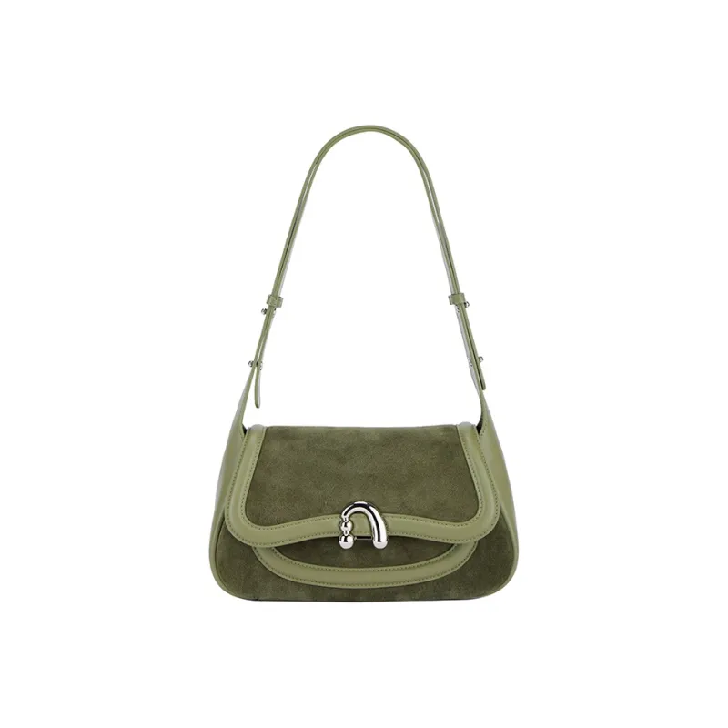 AMAZING SONG Cow Leather Nubuck Handheld Bag Saddle Bag Shoulder Bag Women's Black/White/Green/Red-26