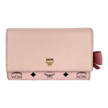 MCM PVC Leather Wallet Small Size Women's Pink
