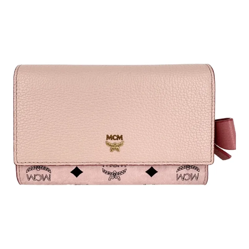 MCM PVC Leather Wallet Small Size Women's Pink-0