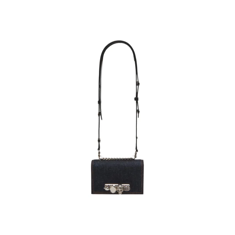 Alexander McQueen JEWELLED SATCHEL Denim Shoulder Bag, Crossbody Bag Mini Women's Dark Blue-2