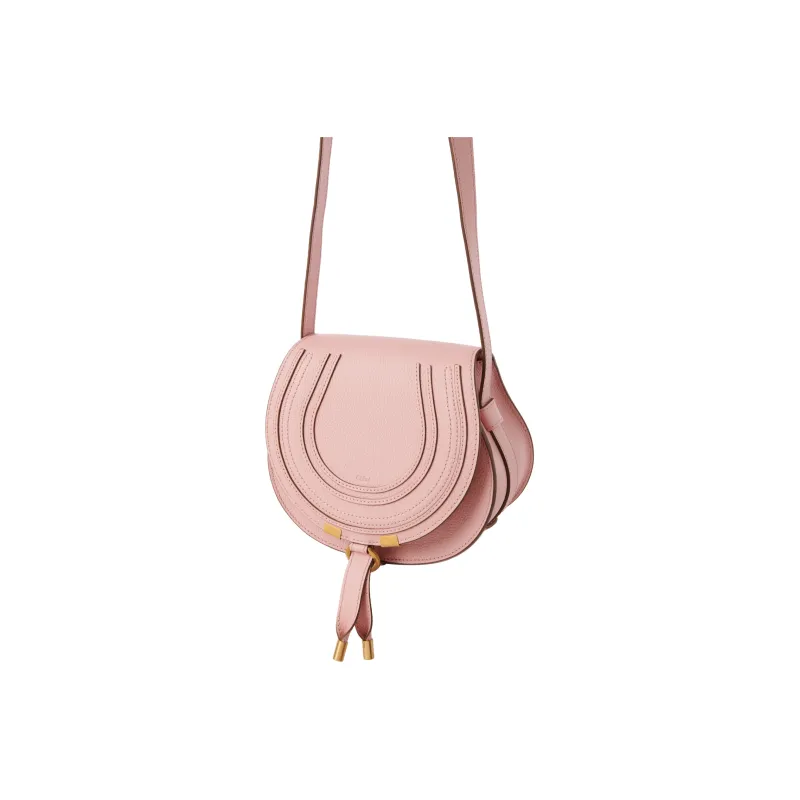 Chloe Marcie Grained Calfskin Saddle Bag Shoulder Bag Crossbody Bag Small Size Women's Floral Pink-1