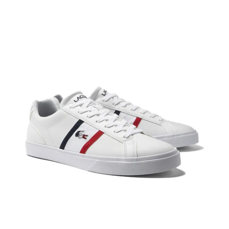 LACOSTE Slip Resistant Low Top Skateboard Shoes Men's White Red Blue-2