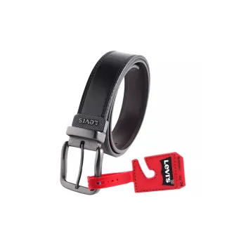 Levis Logo Emblem Pin Buckle Leather Belts Men's Black