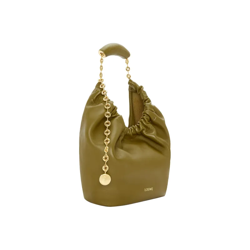 LOEWE Nappa Sheep Leather Shoulder Bag Crossbody Bag Handbag Small Size Women's Olive Green-3