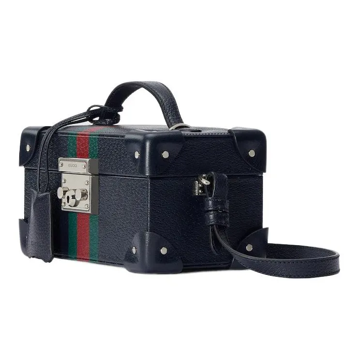 GUCCI Leather Wrist Watch Box Handbag Shoulder Bag Crossbody Bag Women's Dark Blue-1