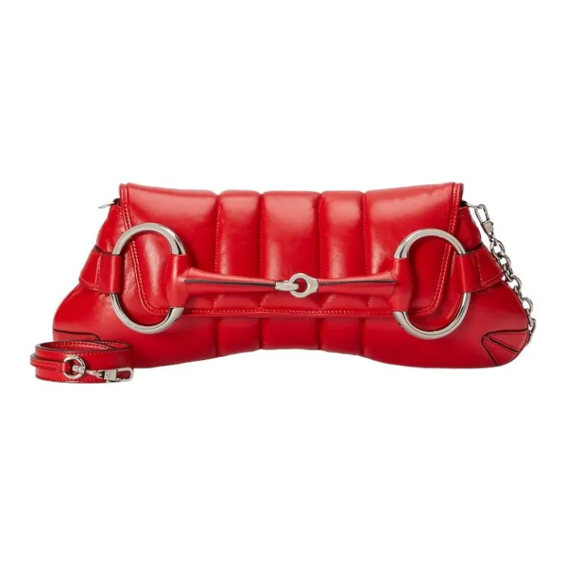 GUCCI Horsebit 1955 Leather Reproduction Shoulder Bag Shoulder Bag Clutch Women's Red-1