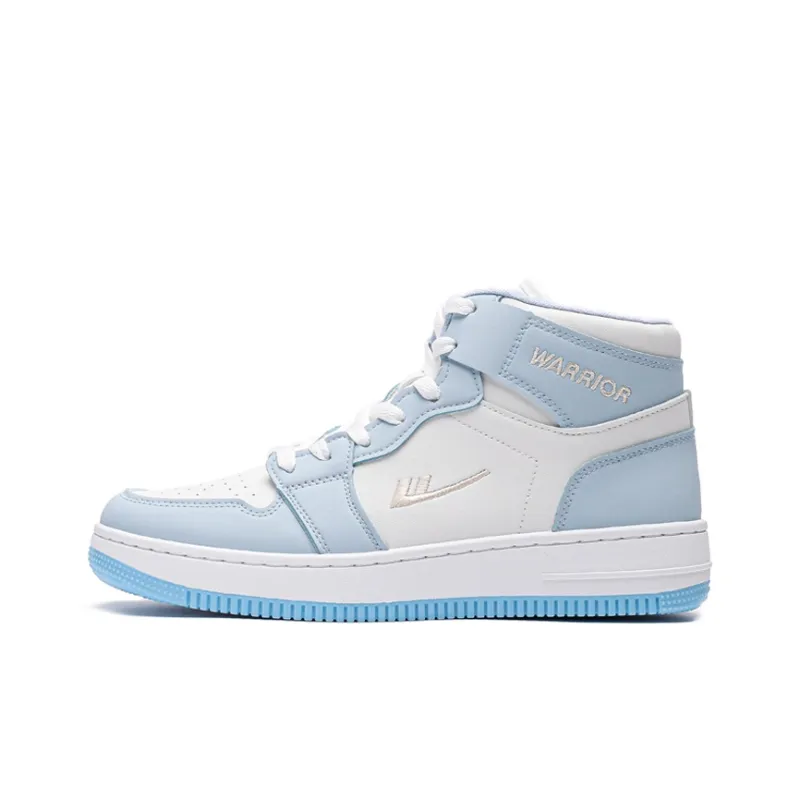 Warrior Anti Slip And Wear Resistant Breathable High Top Skateboard Shoes Unisex White Blue-0