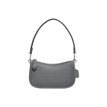 COACH Swinger Cow Leather Saddle Bag Handbag, Shoulder Bag Women's Dark Gray