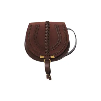 Chloe Marcie Suede Calfskin Saddle Bag Shoulder Bag Crossbody Bag Small Size Women's Burgundy
