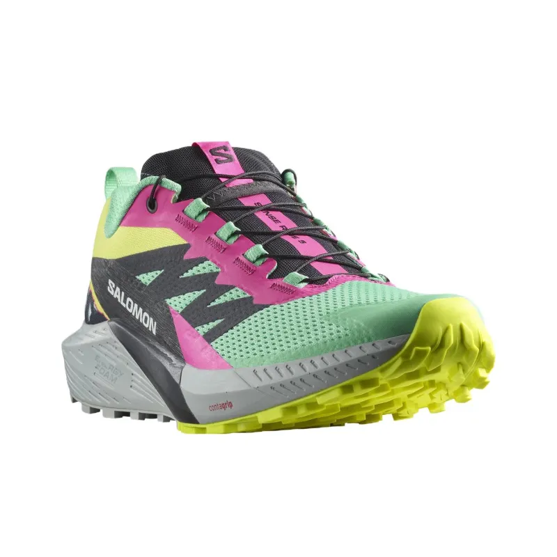 SALOMON Sense Ride 5 Slip Resistant Water Resistant Low Top Running Shoes Unisex Green Pink-2