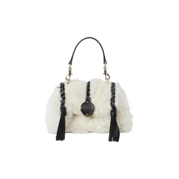 Chloe Penelope Series Shearling Portable Crossbody Bag Shoulder Bag Women's White