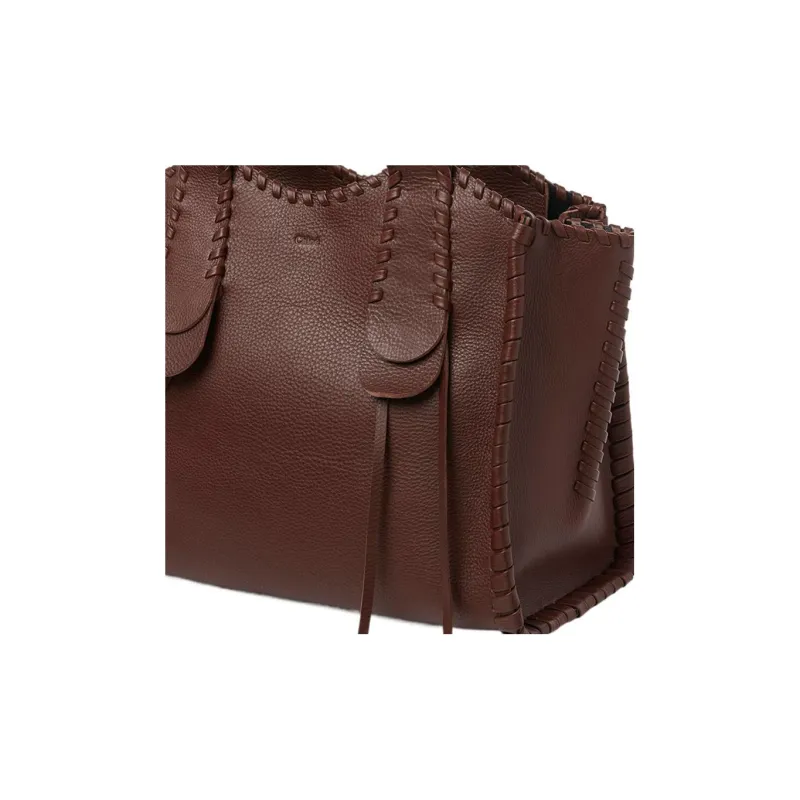 Chloe Mony Grained Calfskin Tote Bag Shopping Bag Handbag Medium Size Women's Chocolate Brown-2