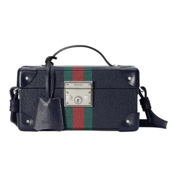 GUCCI Leather Wrist Watch Box Handbag Shoulder Bag Crossbody Bag Women's Dark Blue