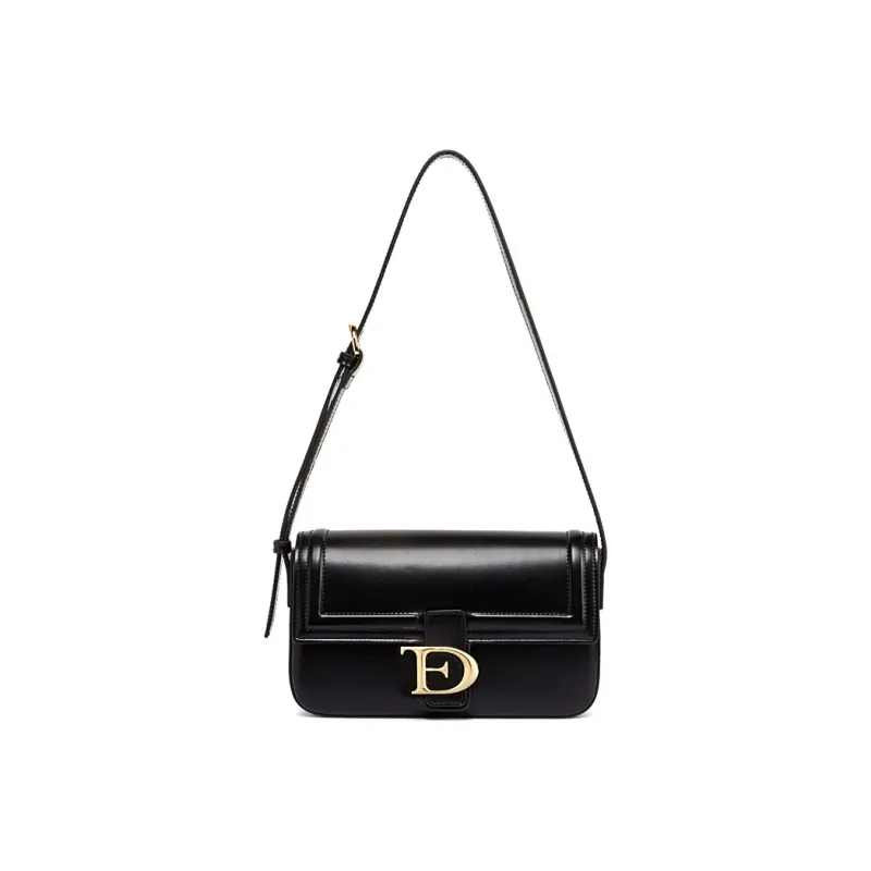 TUCANO PU With Cow Leather Shoulder Bag Small Square Bag Shoulder Bag Trumpets Women's Classic Black-1