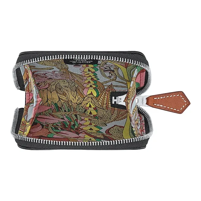 HERMES Silk'In Epsom Leather With Silk Lining Wallets Coin Purses Women's Black-1