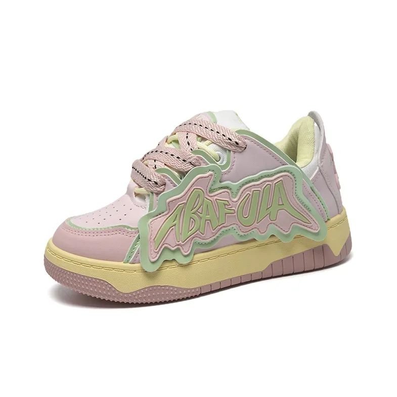 T628 Letter Puffy Shoes Anti Slip Wear Resistant Low Top Skateboard Shoes Unisex-1