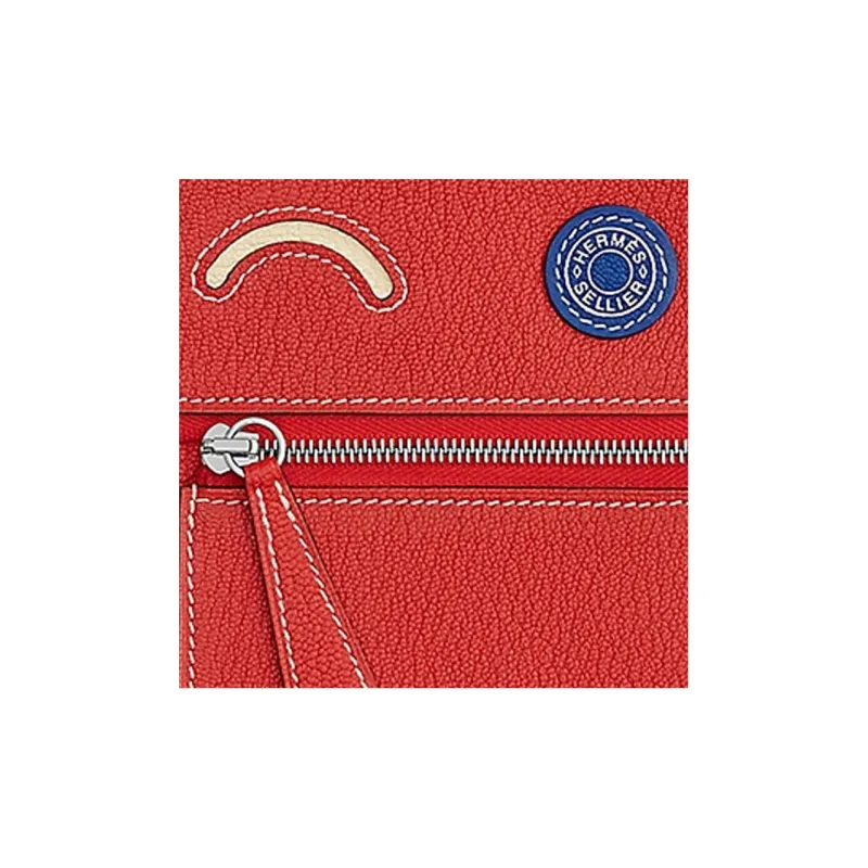 HERMES In The Loop Mysore Goat Skin Pig Nose Cell Phone Pouch Large Size Women's Orange Red/Cream White/Electric Blue-1