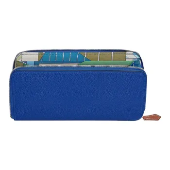 HERMES Silk'In Cow Leather Wallet Women's Electric Blue/Greek Blue