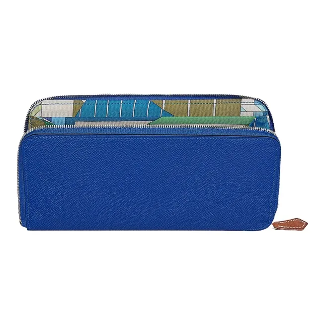 HERMES Silk'In Cow Leather Wallet Women's Electric Blue/Greek Blue-0