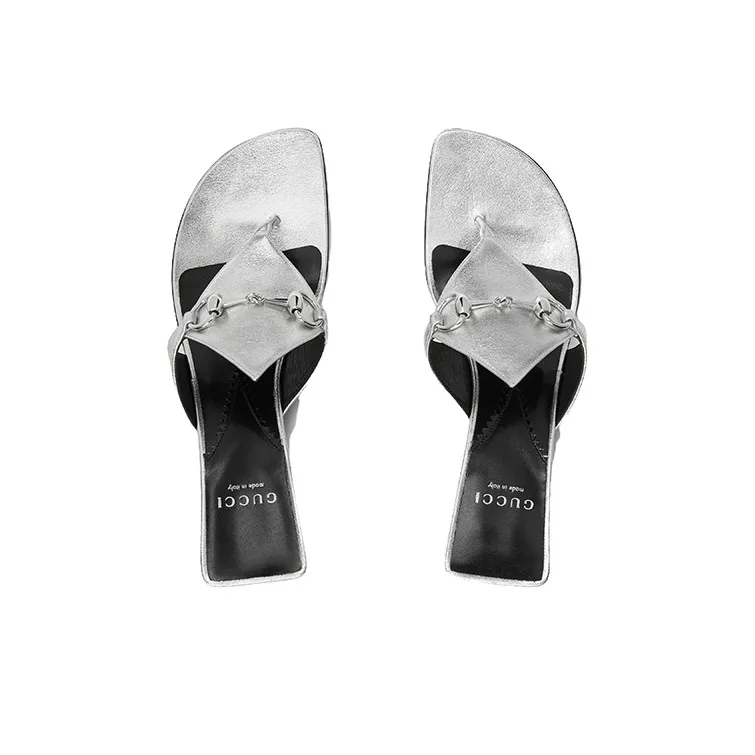 GUCCI Horsebit Flip Flops Women's Silver-2