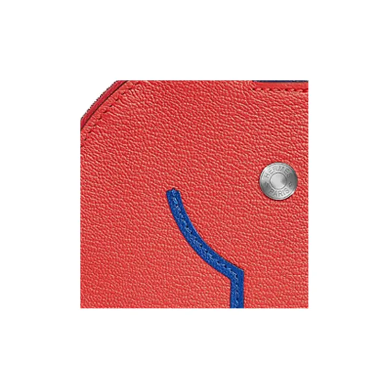 HERMES Mysore Goat Skin Wallets Coin Purses Women's Orange Red/Electric Blue-3
