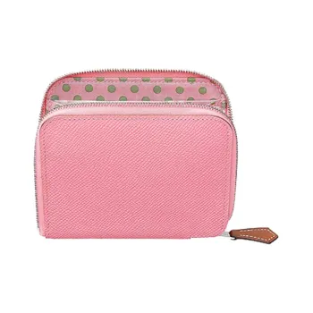 HERMES Silk'In Calfskin Wallet Women's Candy Powder/Grasshopper Green