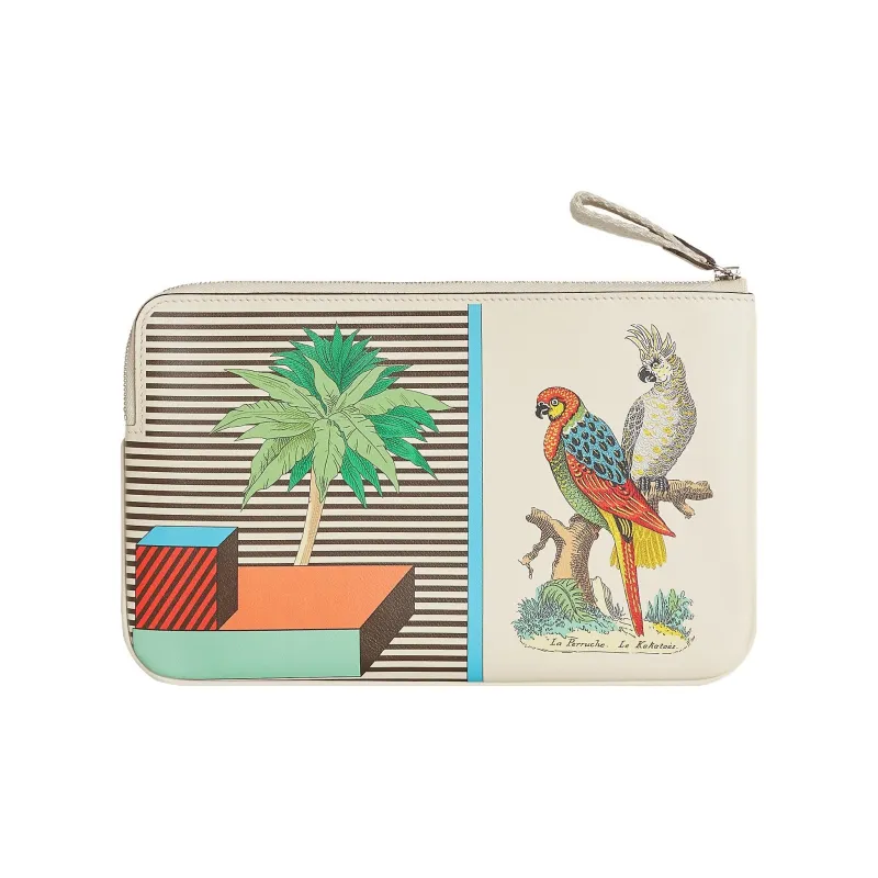 HERMES Carre Pocket Swift Calfskin Clutch Regular Women's White Gray-1