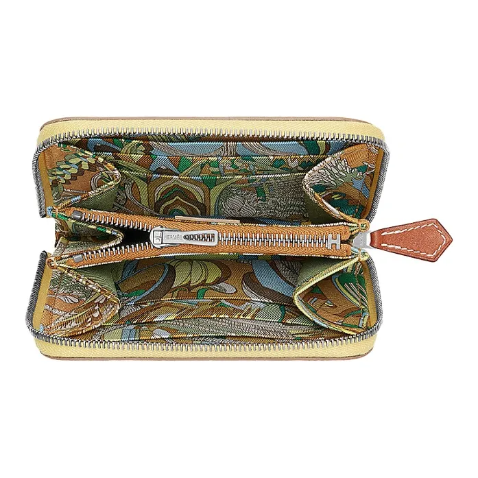 HERMES Silk'In Epsom Calfskin Short Wallet Women's Lime Yellow-1