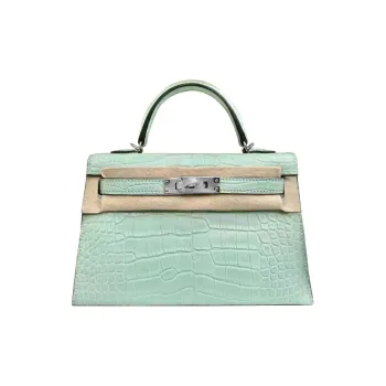 HERMES Mini Kelly Crocodile Leather Kelly Bag Handbags Mini Women's 6U Mint Green