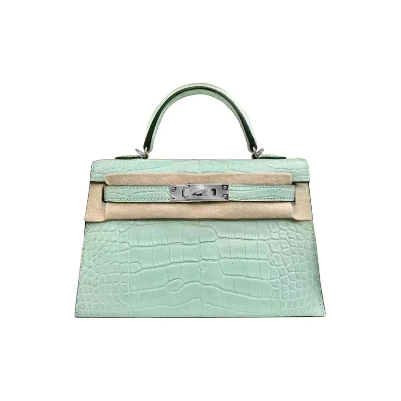 HERMES Mini Kelly Crocodile Leather Kelly Bag Handbags Mini Women's 6U Mint Green-0