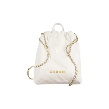 CHANEL 22A Early Fall 22 Bag Shiny Cow Leather Backpack Tubas Women's White