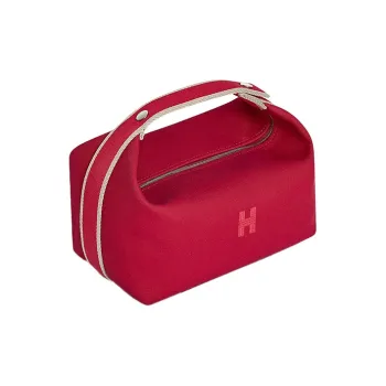 HERMES Bride-a-Brac Cotton Handbag Toiletry Bag Large Size Unisex Rogue Red