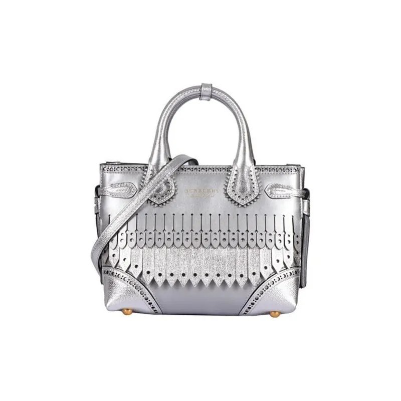 Burberry Cow Leather Shoulder Bag Crossbody Bag Handbag Women's Silver-0
