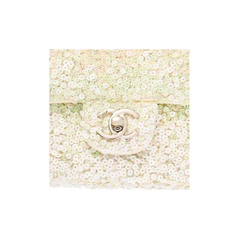 CHANEL Metal Flap Bag, Crossbody Bag, Shoulder Bag Mini Women's Light Green & White-4