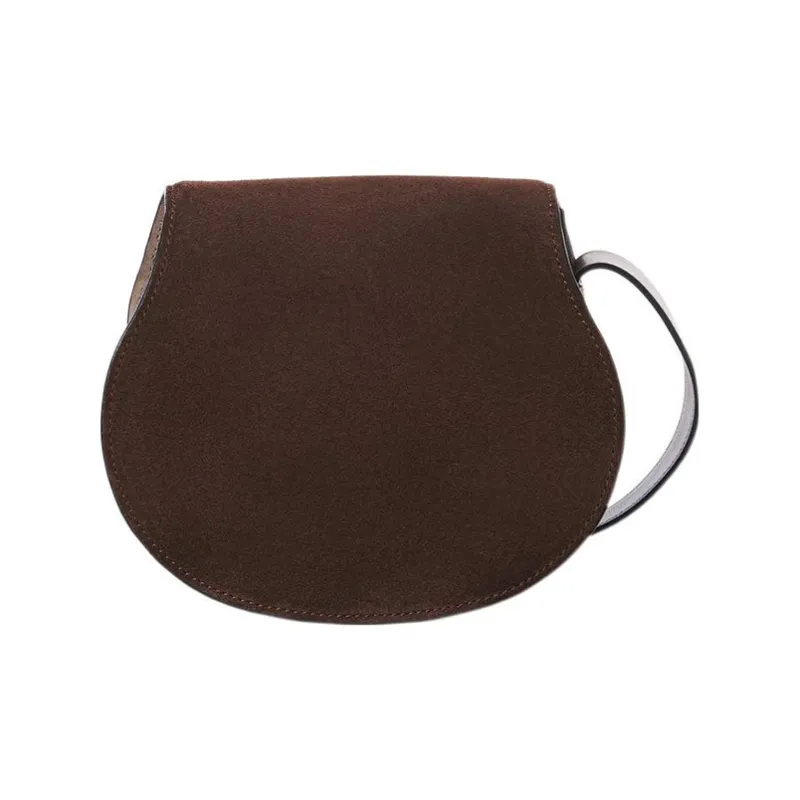 Chloe Marcie Suede Patchwork Calfskin Saddle Bag Shoulder Bag Crossbody Bag Small Size Women's Brown/Gray-2