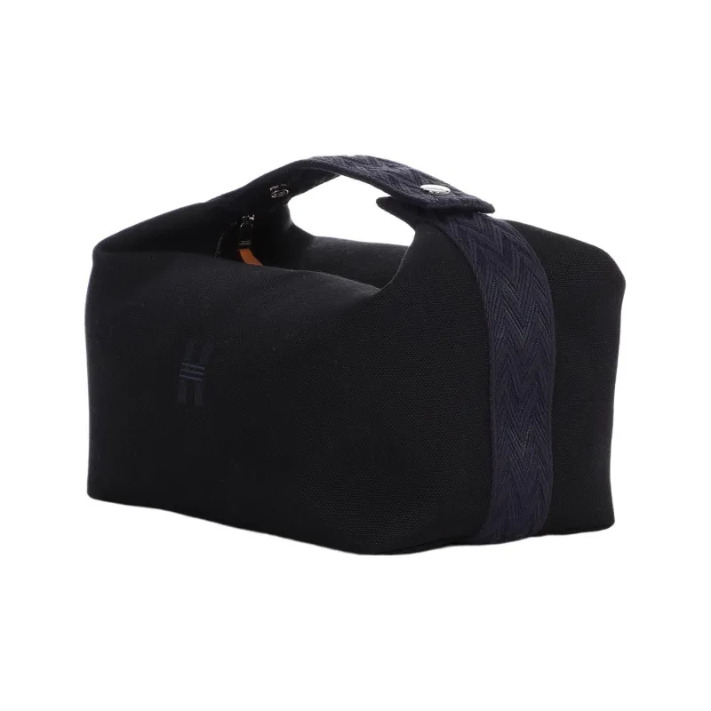 HERMES Bride a Brac H Militaire Canvas Handbag Makeup Bag Toiletry Bag Large Size Unisex Black/Midnight Blue-4