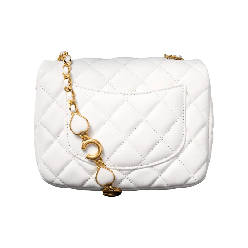 CHANEL 22K Autumn And Winter Lambskin Flap Bag, Crossbody Bag, Shoulder Bag Women's White-2