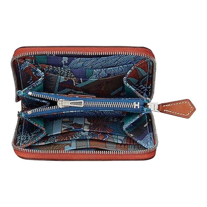 HERMES Silk'In Epsom Calfskin Wallet Women's Maroon/Heaven Blue/Dark Blue-1