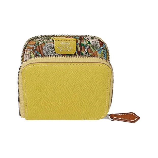 HERMES Silk'In Epsom Calfskin Silk Coin Purses Wallets Women's Lime-2