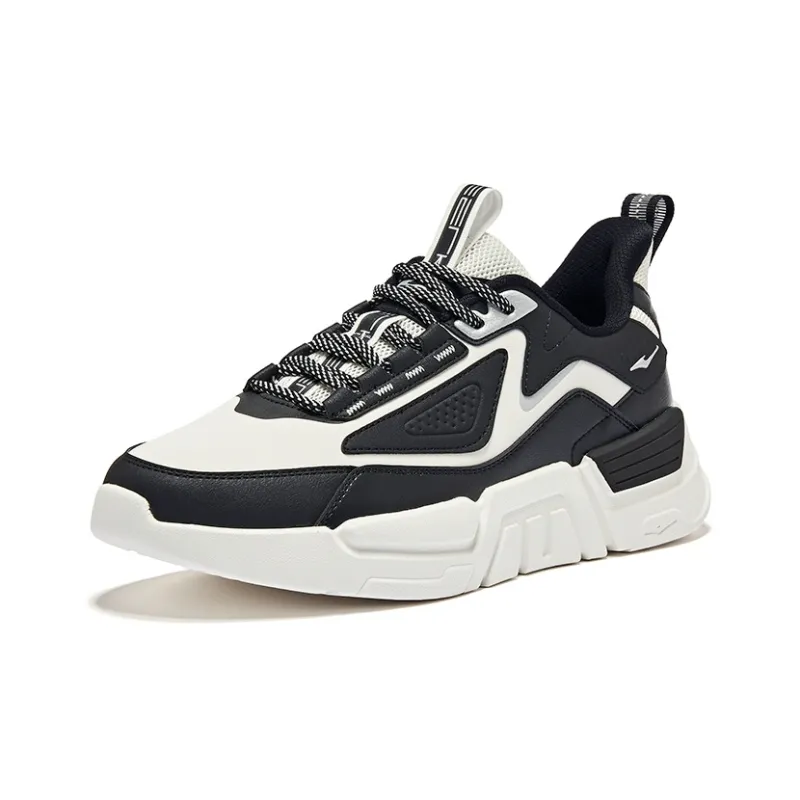 Erke Anti Slip Wear Resistant Low Top Casual Shoes Men's Jet Black Microcrystal White-2