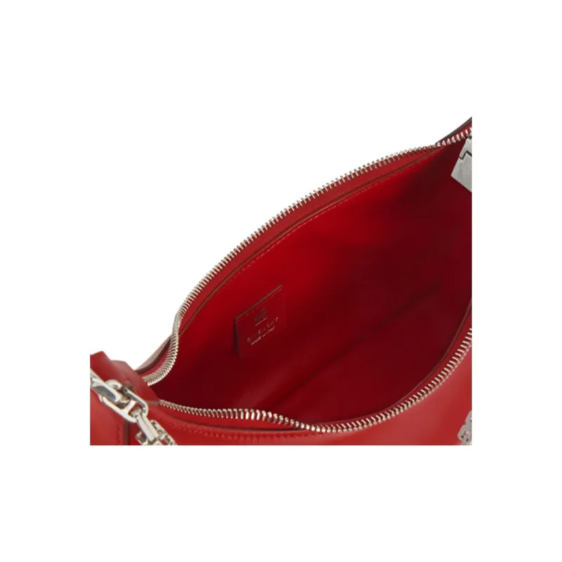 GIVENCHY Smooth Calf Leather Hobo Shoulder Bag Handbag Small Size Women's Red-3